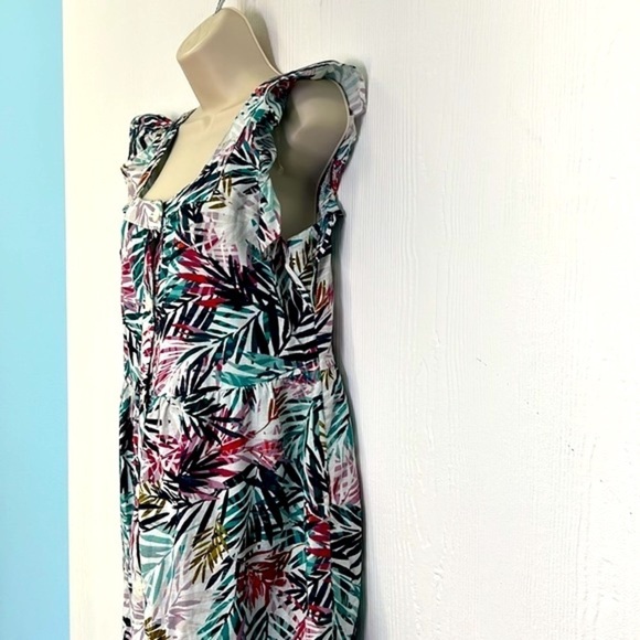 Beachlunchlounge - Colorful Bright Palm Leaves Button Up Midi Dress Size Small - Picture 5 of 12